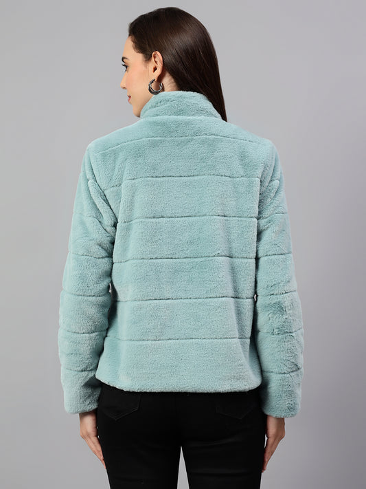 Women's Green Solid Full Sleeves Winter Jacket