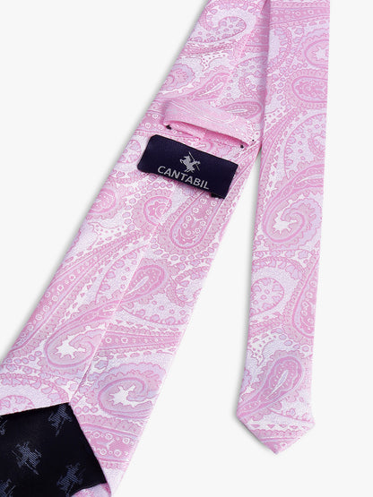 Men's Pink Printed Tie With Pocket Square Set