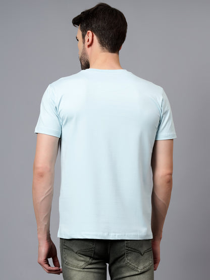 Men's Sky Blue Printed Round Neck Half Sleeve T-shirt