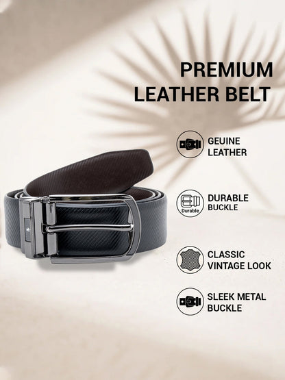 Men's Textured Black Brown Reversible Formal Belt