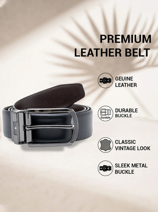 Men's Textured Black Brown Reversible Formal Belt