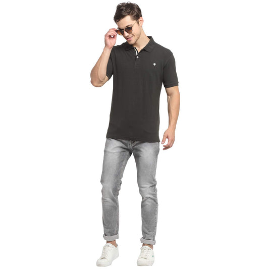 Men's Olive Regular Fit Solid Half Sleeve Casual T-Shirt