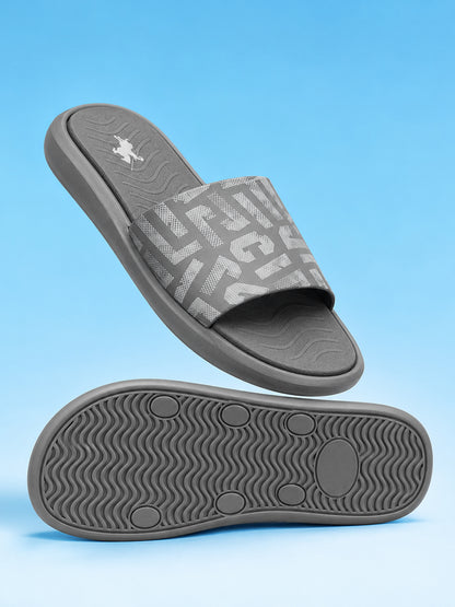 Men's Grey Printed Sliders