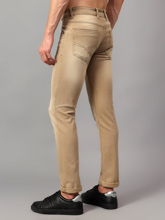 Denim Jeans for Men l Breathable & Soft with Color Fastness Ultra Narrow Fit Cotton Fabric Solid Pattern Button Closure