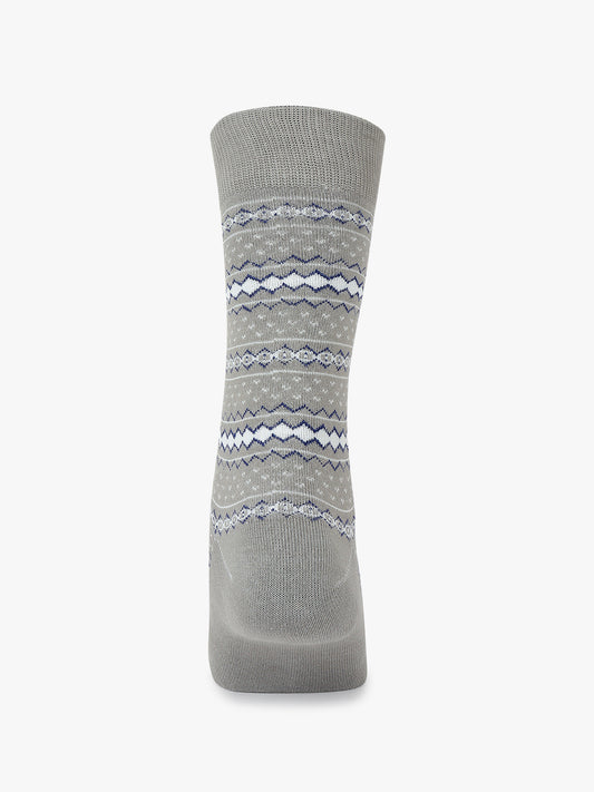 Men's Pack Of 5 Grey Crew Length Printed Casual Socks