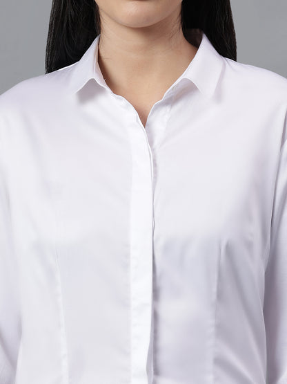Women's Solid White Spread Collar Full Sleeves Formal Shirt