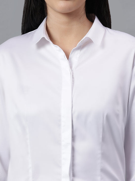 Women's Solid White Spread Collar Full Sleeves Formal Shirt