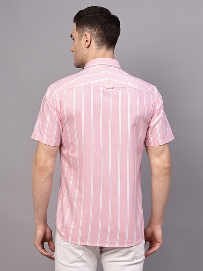 Men's Pink Casual Broad Stripe Half sleeve Shirt