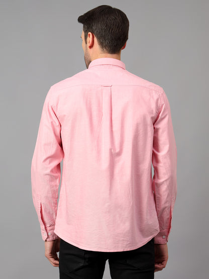 Men's Pink Casual Plain Full Sleeve Shirt