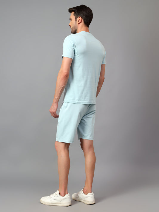 Men's Sky Blue Printed Casual Co-ord Set