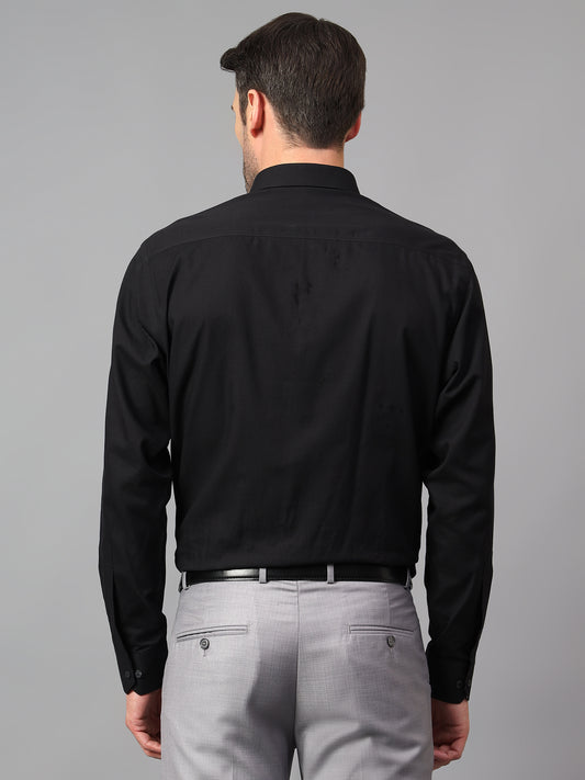 Men's Black Formal Fil a Fil Plain Full Sleeve Shirt
