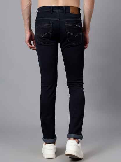 Men's Dark Blue Solid Full Length Stretchable Jeans