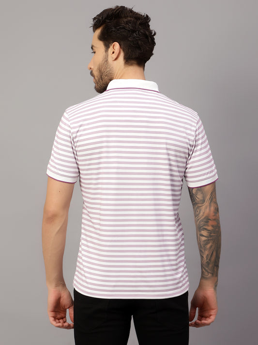 T-Shirt for Men | Breathable & Soft with Color Fastness Regular Fit Polo Neck Poly Cotton Fabric Striped Pattern