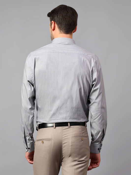 Men's Grey  Formal Pin Stripe Full Sleeve Shirt