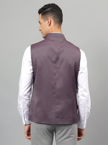 Men's Wine Self Design Partywear Waistcoat