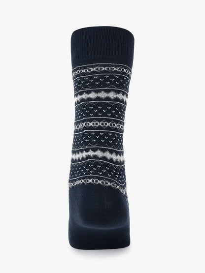 Men's Pack Of 5 Navy Blue Crew Length Printed Casual Socks