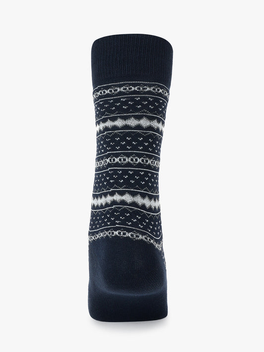 Men's Pack Of 5 Navy Blue Crew Length Printed Casual Socks