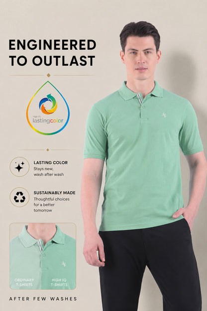 T-Shirt for Men | Breathable & Soft with Color Fastness Regular Fit Polo Neck Poly Cotton Fabric Solid Pattern