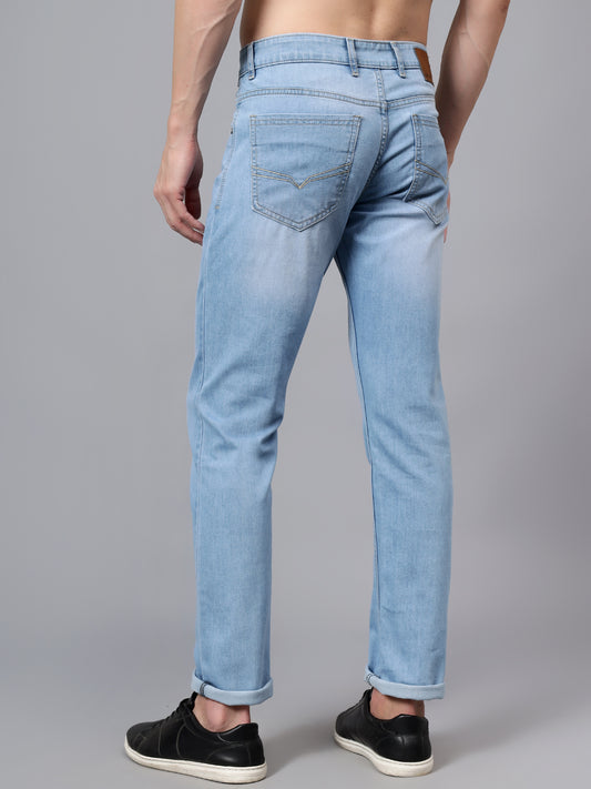 Denim Jeans for Men l Breathable & Soft with Color Fastness Ultra Narrow Fit Cotton Fabric Solid Pattern Button Closure