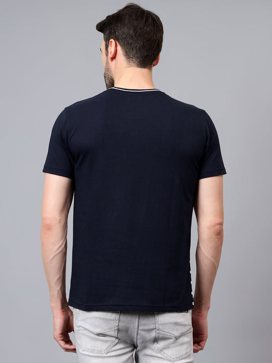 T-Shirt for Men | Breathable & Soft with Color Fastness Regular Fit Round Neck Poly Cotton Fabric Striped Pattern