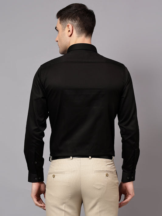 Men's Black Regular Fit Solid Full Sleeve Party Wear Shirt