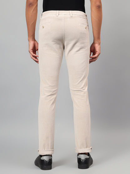 Casual Trouser for Men | Breathable & Soft with Color Fastness Regular Fit Cotton Blend Fabric Self Design Pattern Button Closure