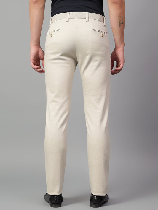 Casual Trouser for Men | Breathable & Soft with Color Fastness Regular Fit Cotton Blend Fabric Self Design Pattern Button Closure