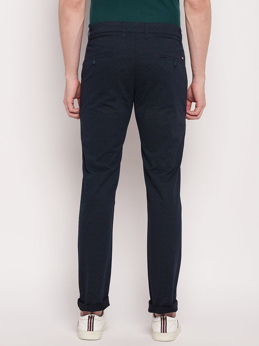 Cantabil Men Navy Blue Cotton Blend Checkered Regular Fit Casual Trouser (7057759928459)