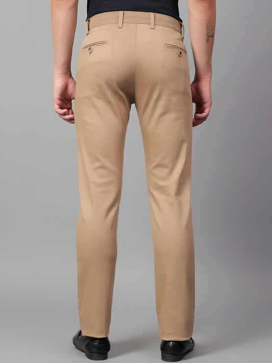 Casual Trouser for Men | Breathable & Soft with Color Fastness Regular Fit Cotton Blend Fabric Self Design Pattern Button Closure