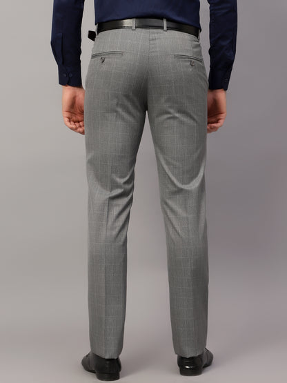 Men's Formal Flat front Grey Checks Trousers