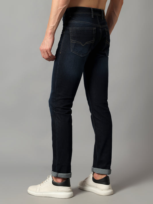 Denim Jeans for Men l Breathable & Soft with Color Fastness Ultra Narrow Fit Cotton Fabric Solid Pattern Button Closure