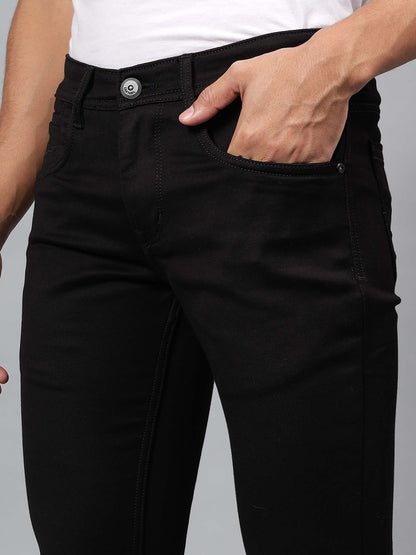 Denim Jeans for Men l Breathable & Soft with Color Fastness Ultra Narrow Fit Cotton Fabric Solid Pattern Button Closure
