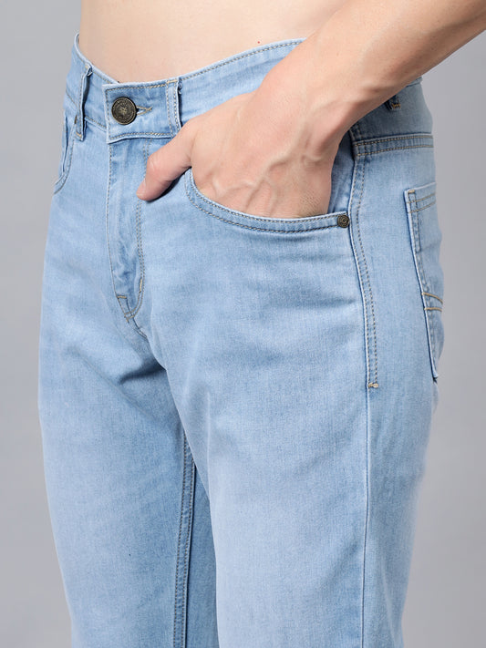 Denim Jeans for Men l Breathable & Soft with Color Fastness Ultra Narrow Fit Cotton Fabric Solid Pattern Button Closure