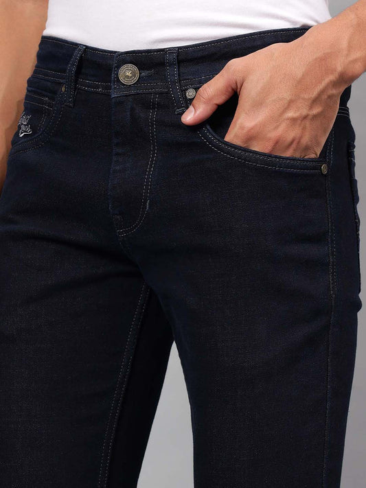 Denim Jeans for Men l Breathable & Soft with Color Fastness Ultra Narrow Fit Cotton Fabric Solid Pattern Button Closure