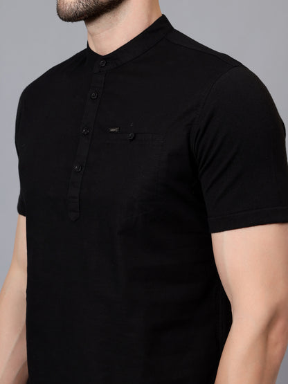 Men's Black Casual Plain Half sleeve Shirt Kurta