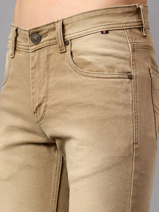 Denim Jeans for Men l Breathable & Soft with Color Fastness Ultra Narrow Fit Cotton Fabric Solid Pattern Button Closure