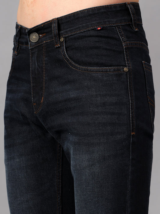 Denim Jeans for Men l Breathable & Soft with Color Fastness Ultra Narrow Fit Cotton Fabric Solid Pattern Button Closure