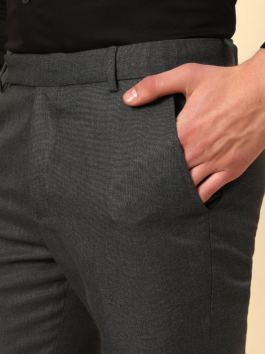 Casual Trouser for Men | Breathable & Soft with Color Fastness Regular Fit Poly Viscose Fabric Self Design Pattern Button Closure