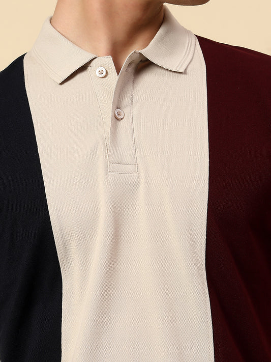 T-Shirt for Men | Breathable & Soft with Color Fastness Regular Fit Polo Neck Poly Cotton Fabric Colourblocked Pattern