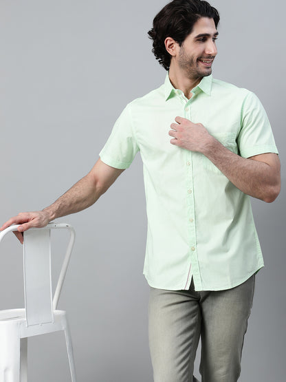 Men's Light Green Casual Plain Half Sleeve Shirt