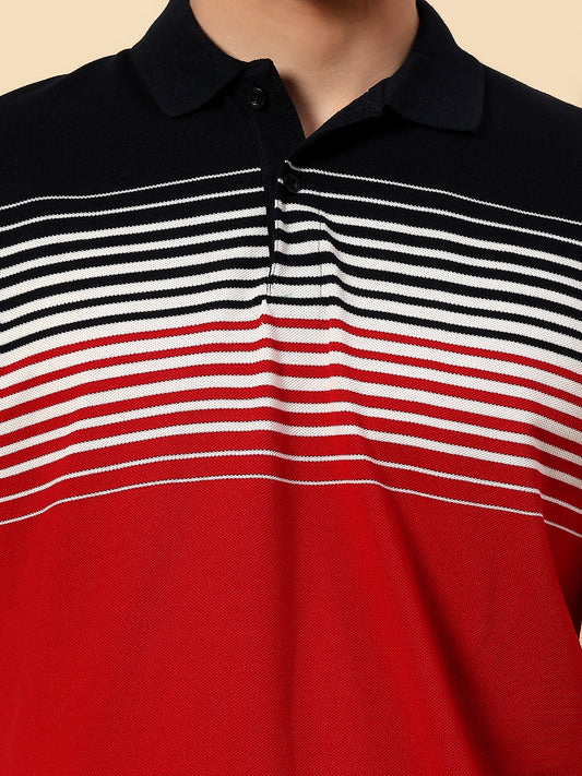 T-Shirt for Men | Breathable & Soft with Color Fastness Regular Fit Polo Neck Poly Cotton Fabric Stripes Pattern