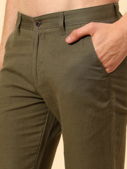 Casual Trouser for Men | Breathable & Soft with Color Fastness Regular Fit Cotton Fabric Solid Pattern Button Closure