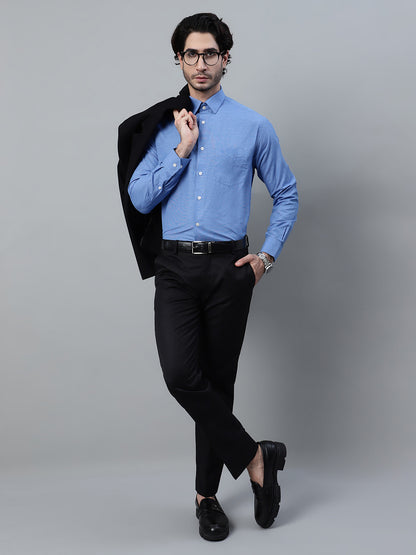 Men's Blue Micro Check Full Sleeve Formal Shirt