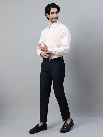 Men's Peach Formal Self textured Full Sleeve Shirt