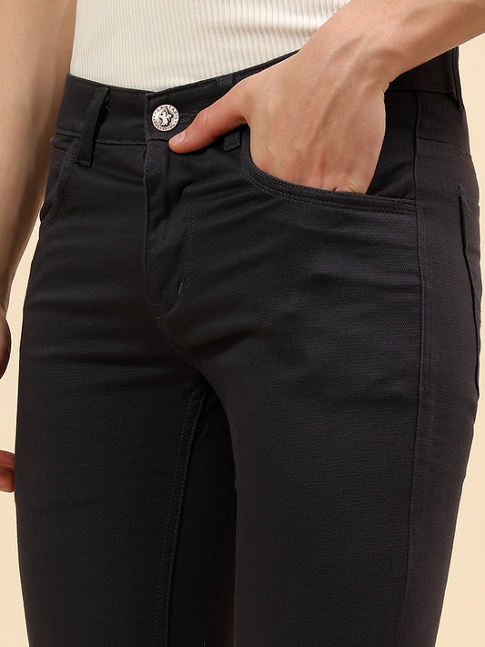 Casual Trouser for Men | Breathable & Soft with Color Fastness Regular Fit Cotton Stretch Fabric Self Design Pattern Button Closure