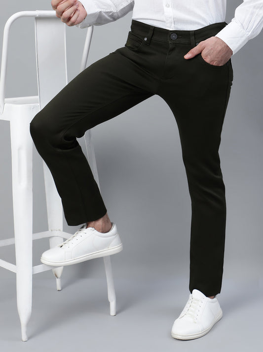 Casual Trouser for Men | Breathable & Soft with Color Fastness Regular Fit Cotton Blend Fabric Solid Pattern Button Closure
