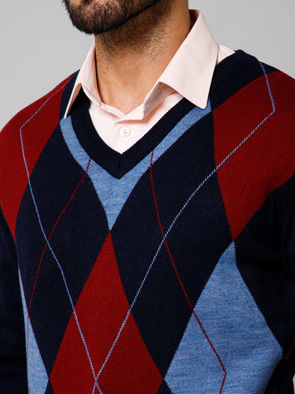 Sweater for Men l Winter Wear Acrylic Fabric Pull-On Closure V-Neck Regular Fit Color Block Pattern