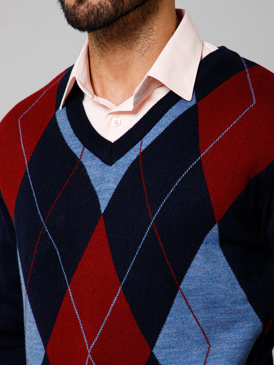 Sweater for Men l Winter Wear Acrylic Fabric Pull-On Closure V-Neck Regular Fit Color Block Pattern