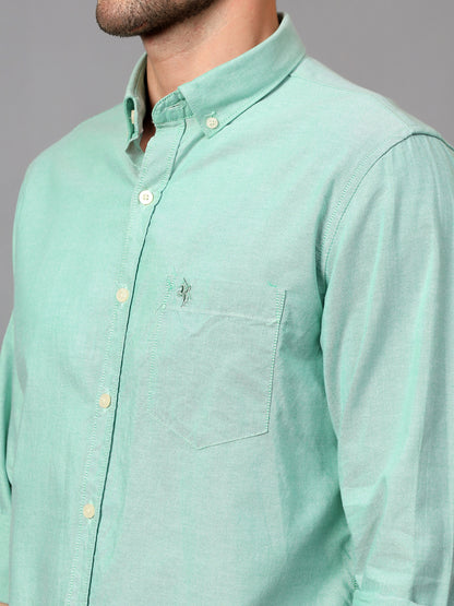 Men's Green Casual Plain Full Sleeve Shirt