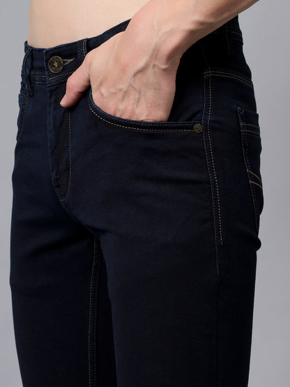 Men's Dark Blue Solid Full Length Stretchable Jeans